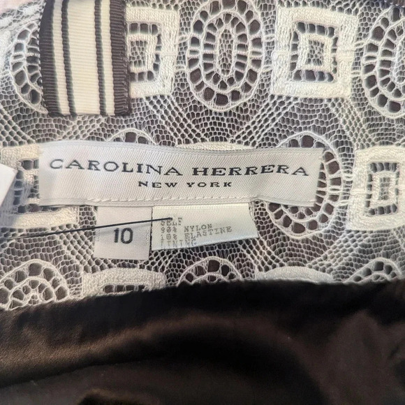 Caroline Herrera Cream Geometric Lace Dress, US 10 - Picture 7 of 7